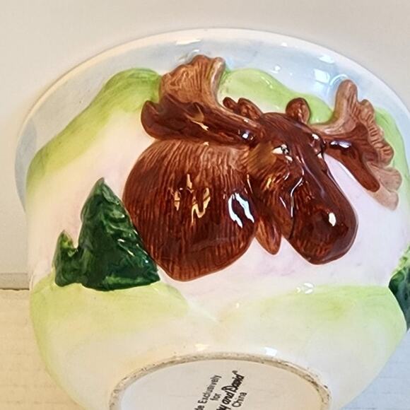Harry & David VTG Ceramic 3 D Moose Ceramic Bowl Holiday Lodge Decor Chip Flaws - Picture 3 of 9